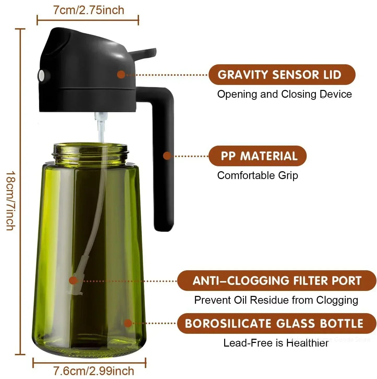 Olive Oil Dispenser Bottle 470ml – Light-Blocking Dark Glass Design