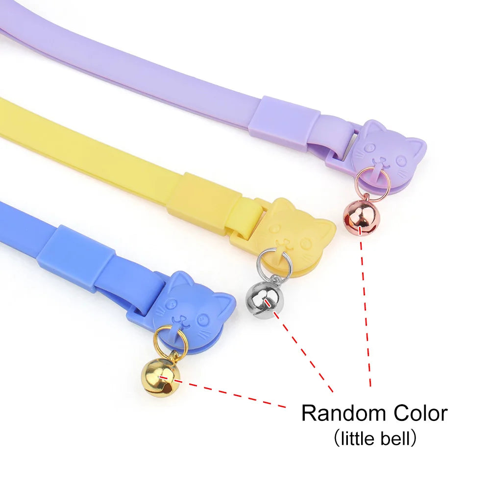 Pet Cat Collar Necklace With Small Bell PVC Waterproof Adjustable Kitten Collar Candy Color