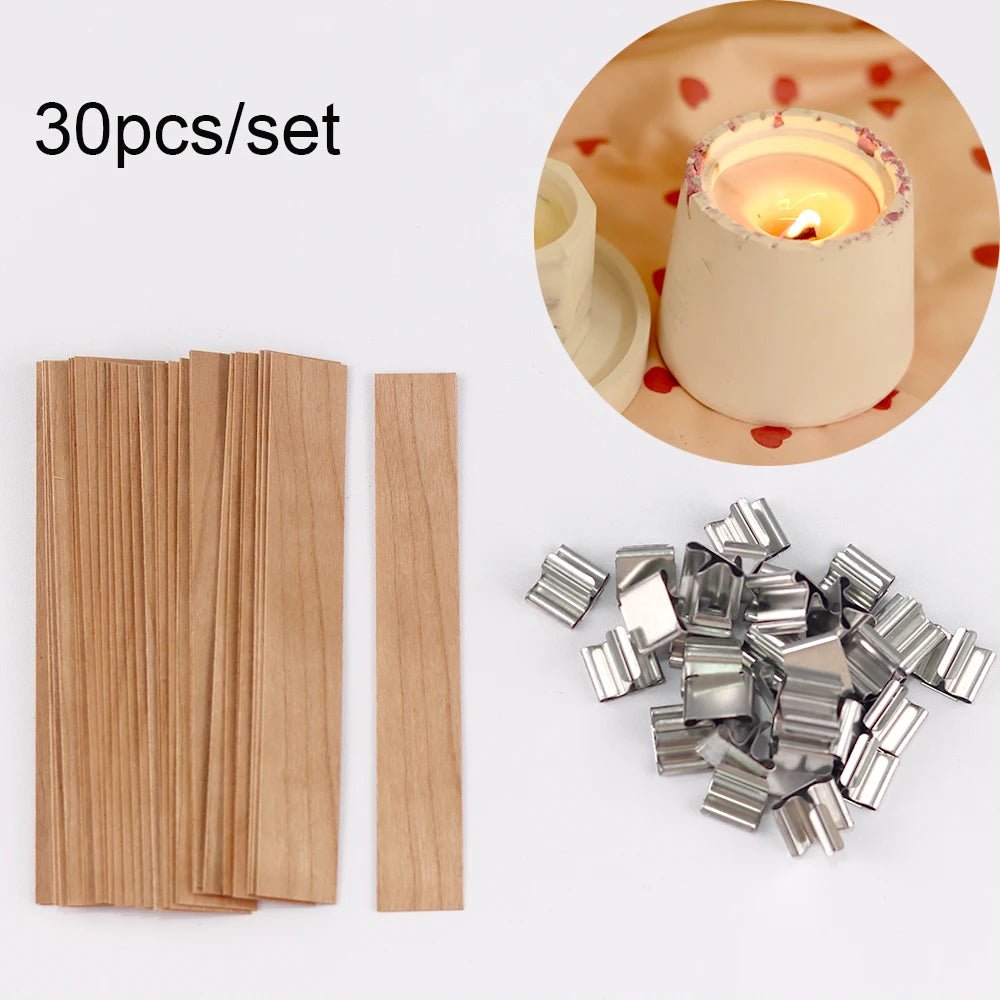 30pcs Wooden Candle Wicks Set with Clip Base for DIY Candle Making