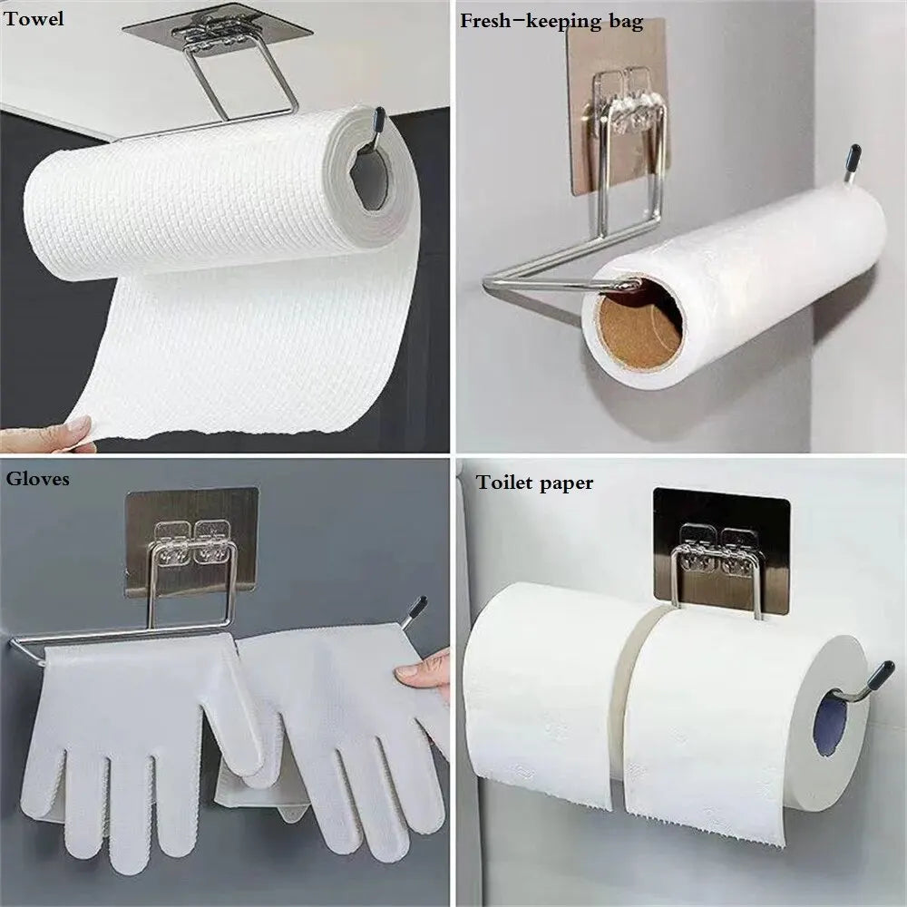 2 piezas de soporte para toallas de papel de cocina, estante adhesivo para papel higiénico, colgador de toallas, dispensador de pañuelos, rollo de servilletas, accesorios de almacenamiento para armario