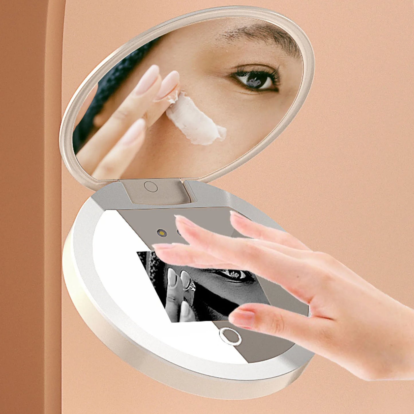 UV Mirror Sunscreen Testing Camera with Light and 2X Magnification Travel Makeup Mirror Pocket Size 3.5 Inch