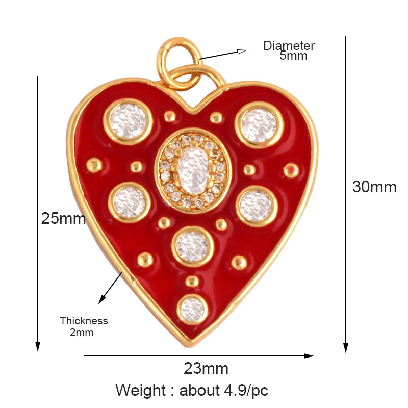 New Sacred Red Heart Charm Pendant 18K Gold Plated Zircon
