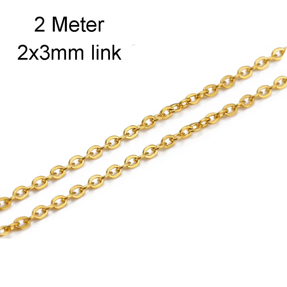 10 Meters Stainless Steel Chain 1 1.5 2mm Gold Steel Color for DIY Jewelry Making