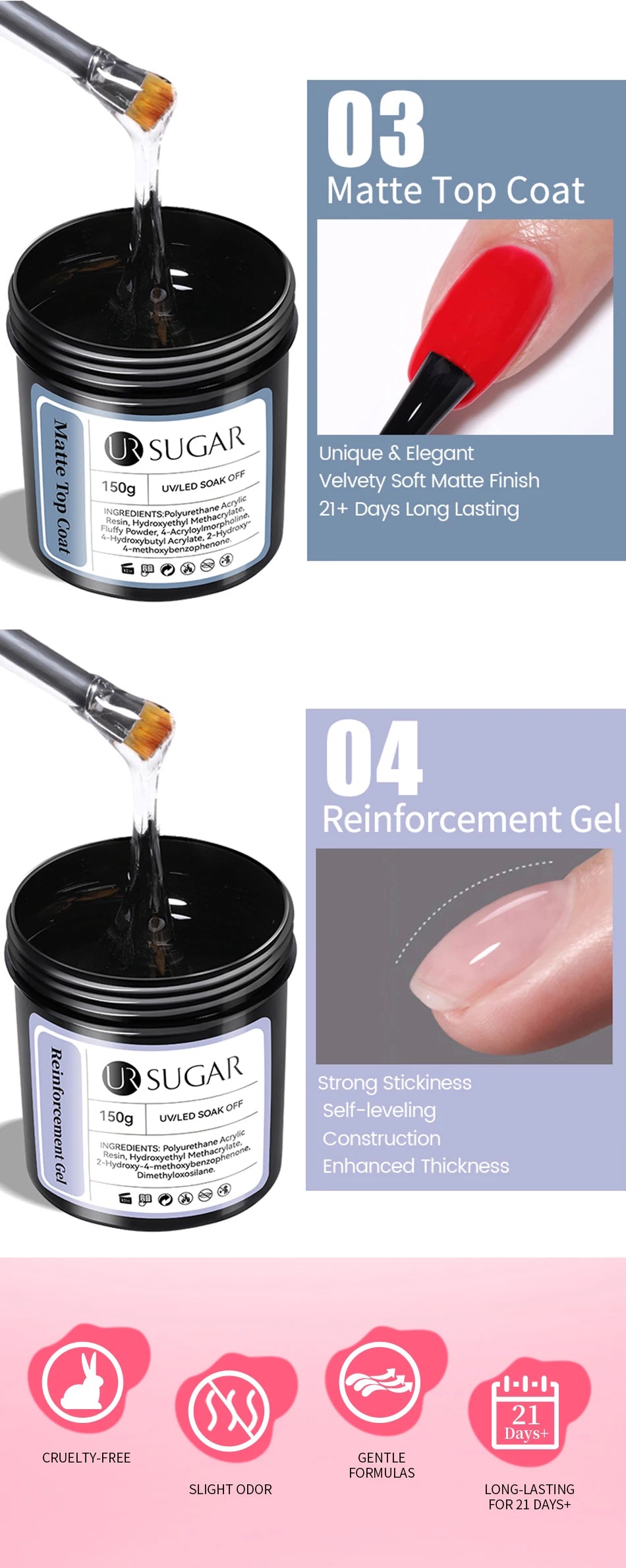 UR SUGAR 150g Semi Permanent Nail Gel Polish Fiber Rubber Base for Acrylic Nail Art Manicure