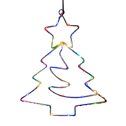 Xmas Tree Iron Frame LED Light String Window Hanging Ornament for 2024 Christmas and 2025 New Year Home Decoration