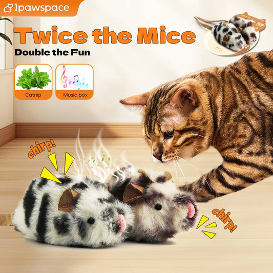 Electronic Sound Mouse Cat Toy 2 Pack Soft Plush Cat Mouse Toy Interactivce with Music Box