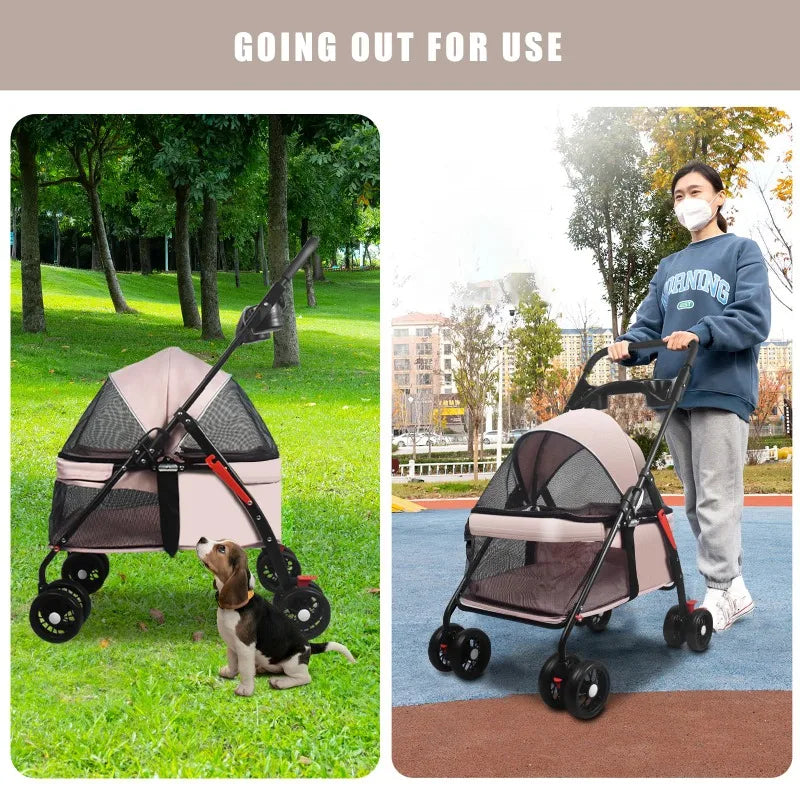 Pet Dog And Cat Stroller with Foldable Dog And Cat Cage Jogging Stroller With Cup Holder Suitable Small And Medium Dogs and Cats