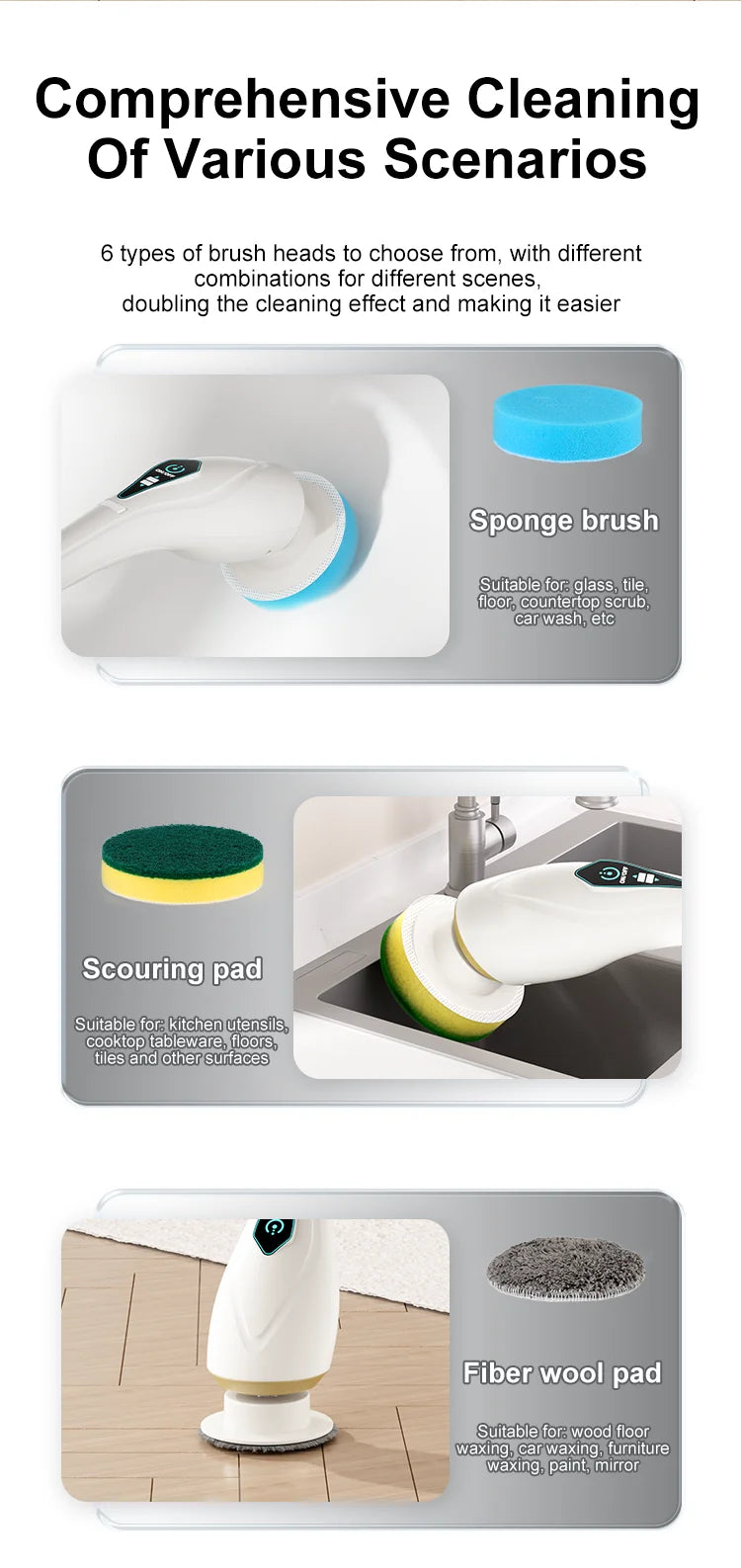 Xiaomi 8 in 1 Electric Cleaning Brush Multifunctional Portable Household Tool with LED Display for Kitchen and Bathroom Cleaning