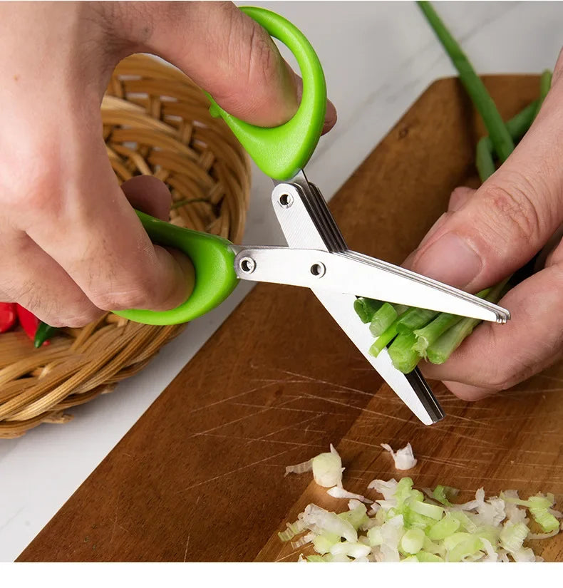 Multi-functional Stainless Steel 3/5 Layer Kitchen Scissors Pepper Shredded Chopped Scallion Cutter Laver Cut Cooking Tool