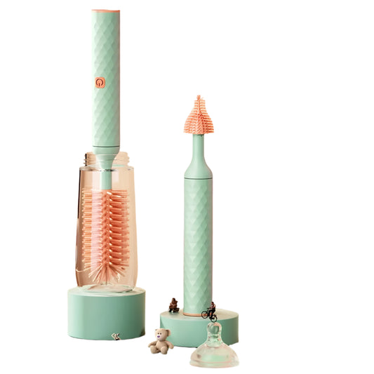 3 Pieces Electric Bottle Brush Set with 360 Degree Rotating Long Handle Waterproof Silicone Cleaning Brushes for Straws and Pacifiers