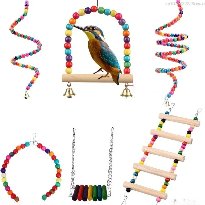 Bird Toy Set Rocking Chewing Training Combination Toy Bird Cage Parrot Hanging Hammock Parrot Cage Toy Ladder Pet Supplies