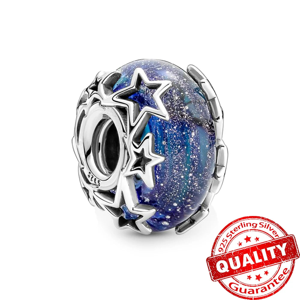 Authentic 925 Sterling Silver Charm Sparkling Star Moon Sun Pendant Jewelry Gift