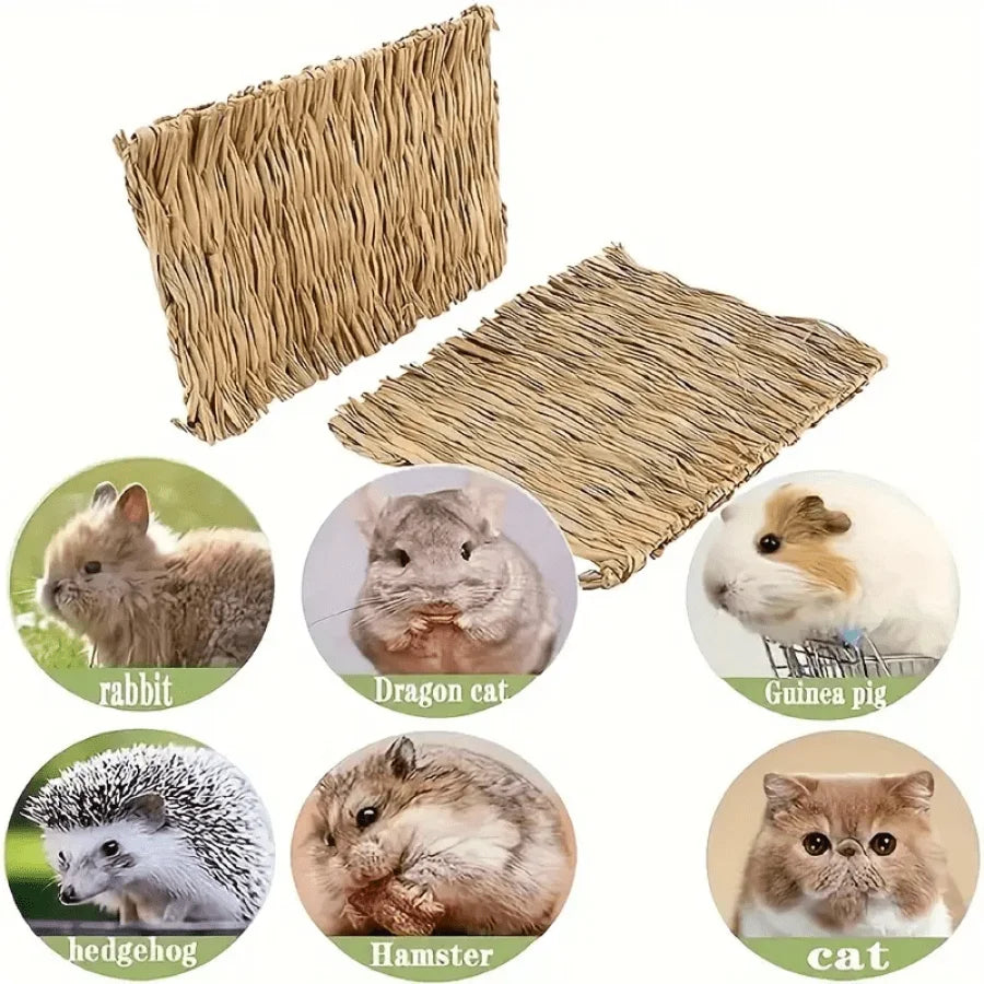 Handmade Woven Rabbit Grass Mat, Hamster Piggy Guinea Pig Hutch Pad, Rabbit Grass Nest, Pet Weaving Bed Mat And Chew Toy