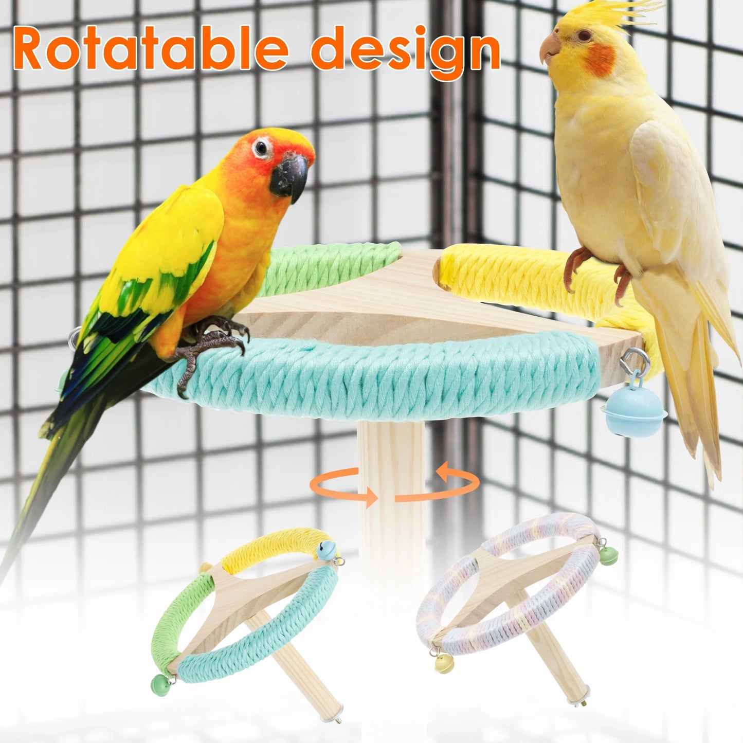 Parrot Perch Wood Stand Rotary Tabletop Training Bird Toy Versatile Interactive Bird Cage Accessories Home Bird Raising Supplies