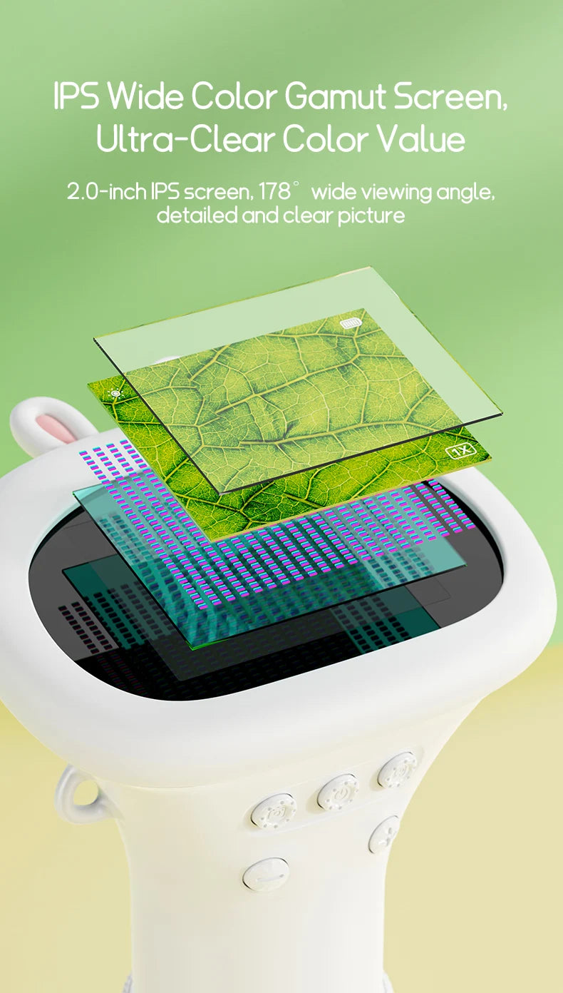 Kids Portable Digital Microscope 1000X Magnification with 2 Inch IPS Screen and 8 Adjustable LED Lights