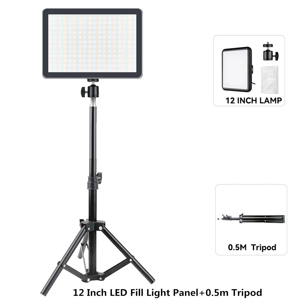 8/12 Inch LED Photography Video Light Panel Kit With Tripod