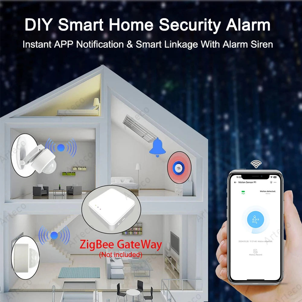 Sensor de movimiento PIR inteligente Zigbee 3.0 Detector de movimiento del cuerpo humano por infrarrojos Sensor de alarma de seguridad Funciona con EWelink Home Assistant