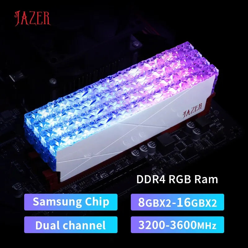 JAZER RGB RAM DDR4 8GB 16GB Memory DDR4 8GBx2 16GBx2 3200MHz 3600MHz Overclocking Performance for Desktop