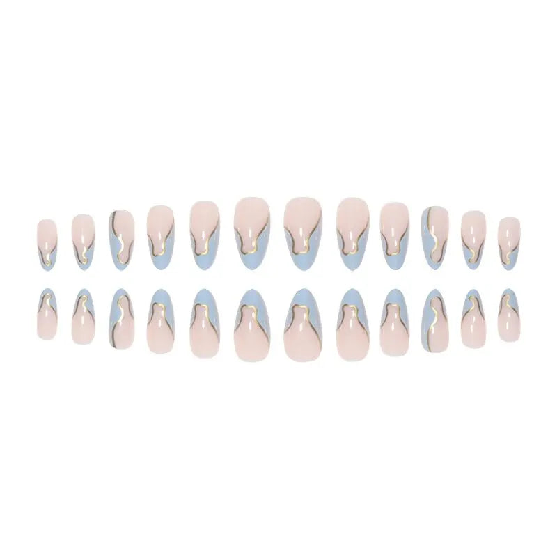 24 Pieces Long Almond Irregular French style Pattern ABS Full Cover Glossy False Nails