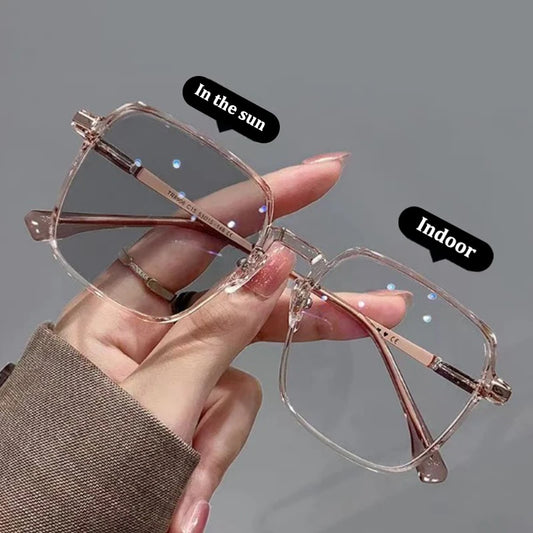 New Photochromic Glasses Anti Blue Glasses Men Women Color Changing Eyeglasses Anti UV Sunglasses Square Clear Frame Eyewear