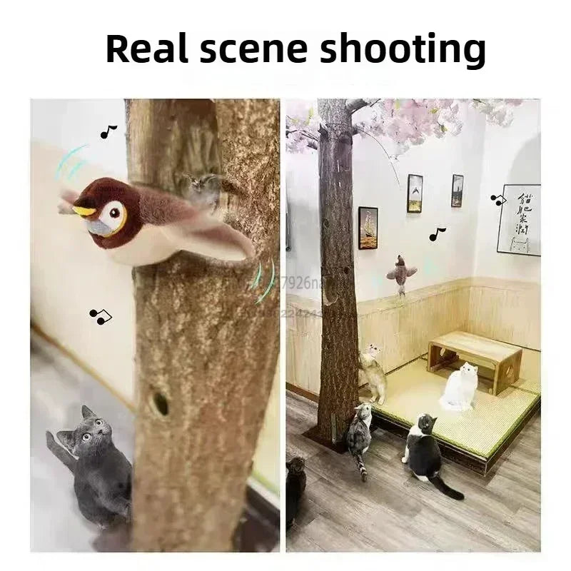 Interactive Cat Toys Rechargeable Electric Chirping Flapping Wings Bird with Catnip Cats Touch-Activated Squeaky Plush Toy Pet