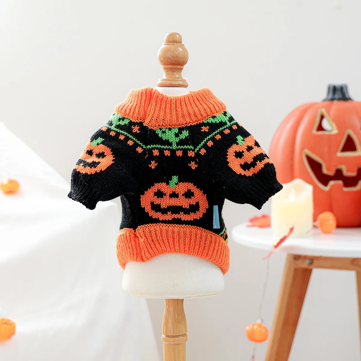 1PC Halloween Sweater Pet Clothes Dog Cat Cute Holiday Atmosphere Thickened Warm Orange Pumpkin Head Cover Elastic Fir
