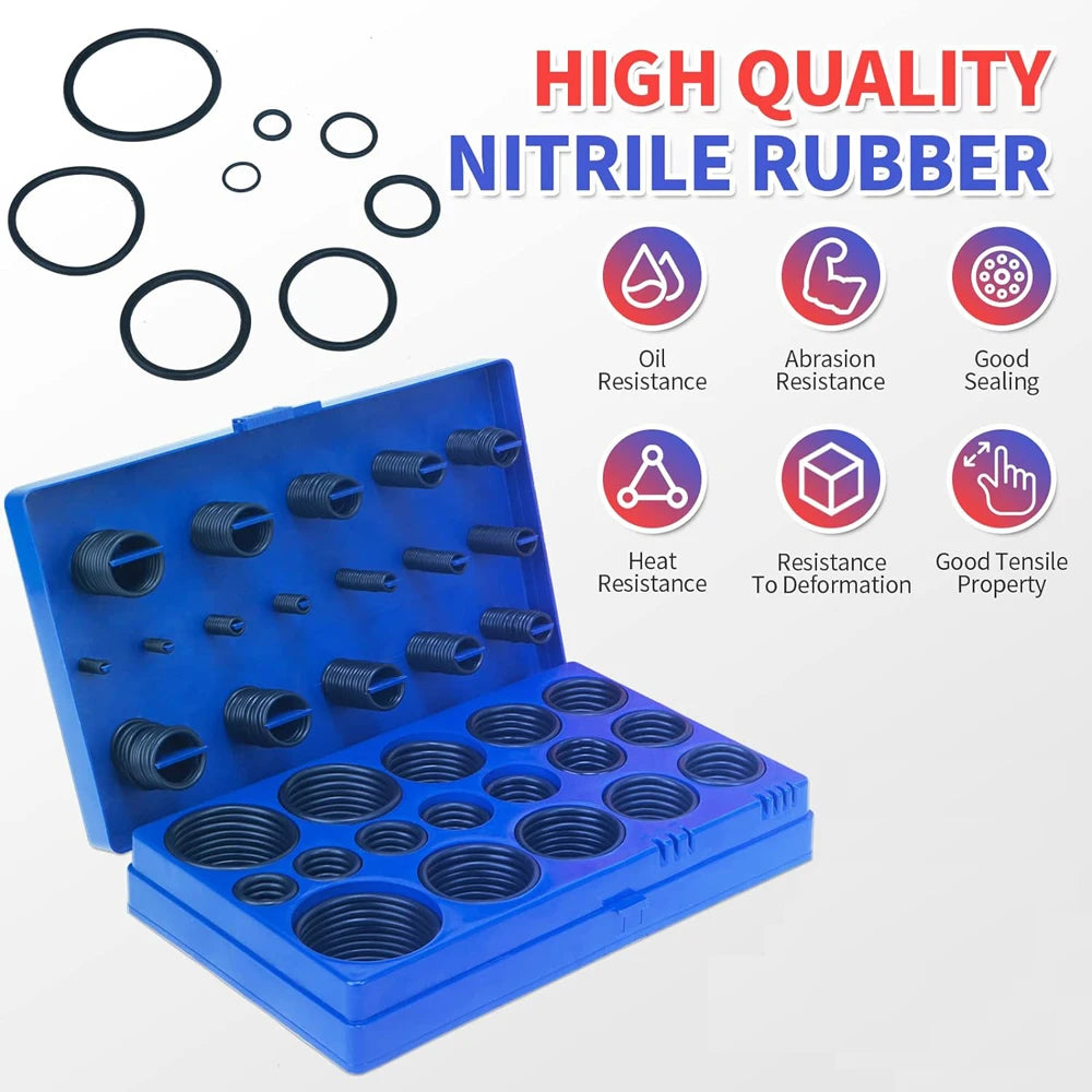 419PCS Universal O-Ring Assortment Set with 32 Sizes Nitrile Rubber Seals for Plumbing Automotive and Faucet Repairs