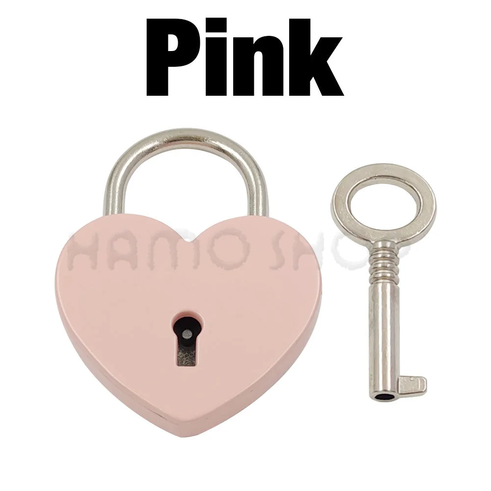 1pcs Metal Heart Shape Vintage Mini Archaize Padlock Bag Suitcase Luggage Box Key Lock With Key Hardware Strap Accessories