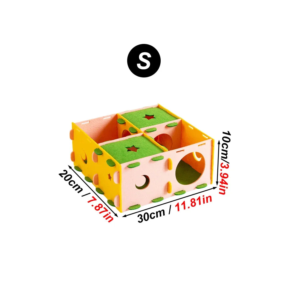 1PC Removable Felt Maze Hide Nest Toy Hamster Tunnel House for Small Animal Sugar Glider Hamster Golden Bear Indoor Pet Supplies