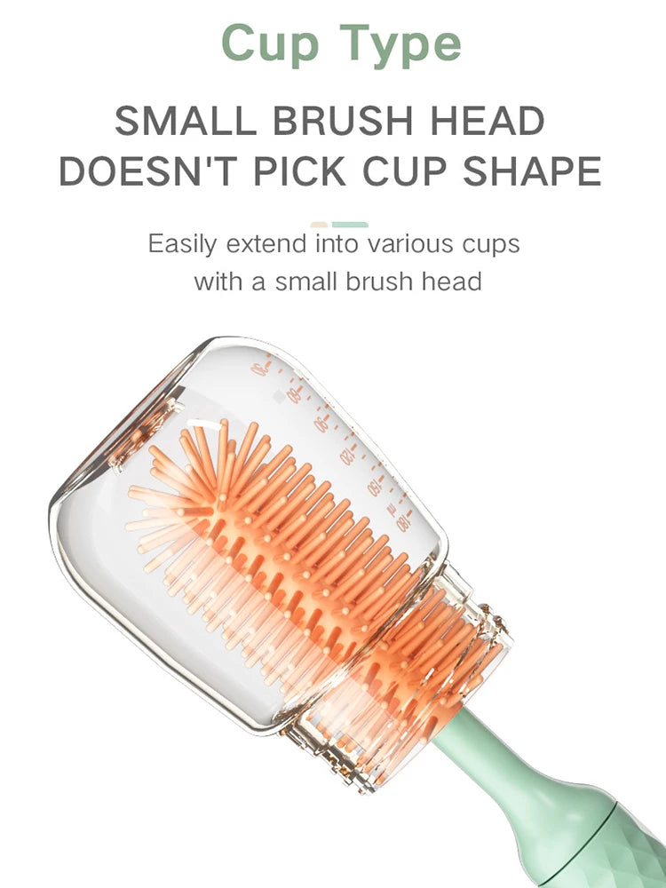 3 Pieces Electric Bottle Brush Set with 360 Degree Rotating Long Handle Waterproof Silicone Cleaning Brushes for Straws and Pacifiers