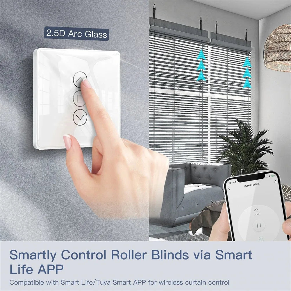 Interruptor de cortina táctil de vidrio con arco inteligente 2.5D WiFi RF433 para persianas enrollables y contraventanas Smart Life/Tuya APP funciona con Alexa y Google Home