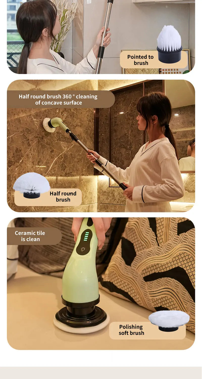 9-in-1 Electric Cleaning Brush Electric Spin Cleaning Scrubber Electric Cleaning Tools Parlour Kitchen Bathroom Cleaning Gadgets