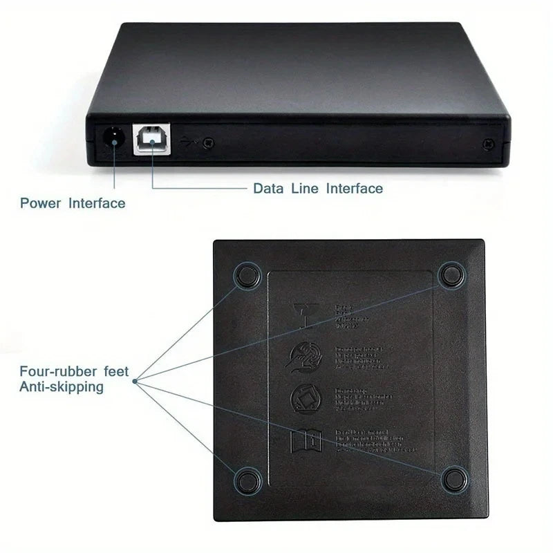 Unidad externa de CD y DVD, unidad externa delgada y protegible con puerto USB 2.0, grabadora de DVD y ROM, reproductor para computadoras portátiles y de escritorio