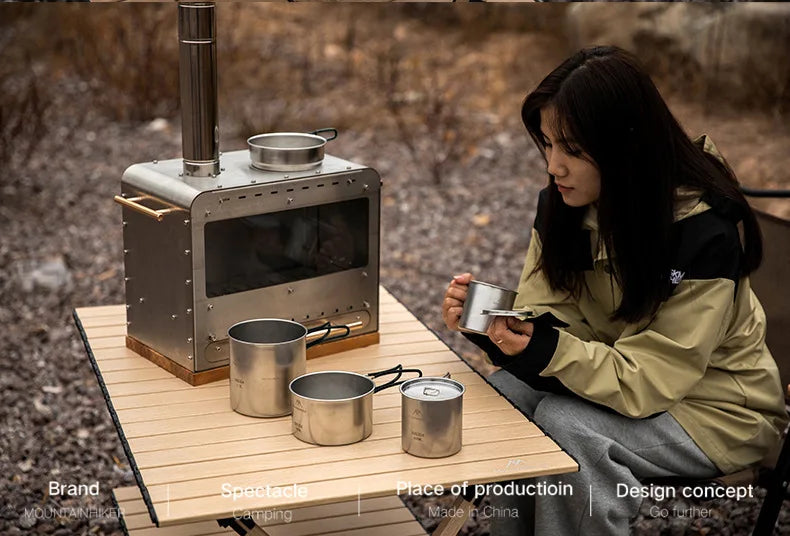 MountainHiker 5 Piece Camping Cookware Set 304 Stainless Steel Portable Outdoor Cooking Kit for Hiking BBQ and Picnic