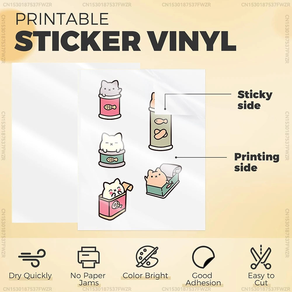 Matte Printable Vinyl Sticker Paper A4 30/50 Sheets Adhesive Waterproof DIY Label and Decal Paper for Inkjet Printers
