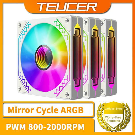 TEUCER Prism12025 PC Case Fan 120mm 5V 3Pin ARGB Cyclic Mirror Light Effect PWM 800 to 2000RPM Cooling Fan 3 Piece Set