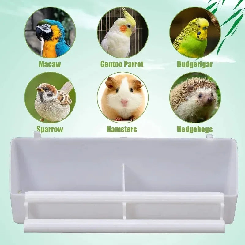 Bird Feeder No Mess Cage Hanging Feeder Cup Pet Bird Food Double Plastic Seed Water Feeder Dispenser Standing Frame for Parrots
