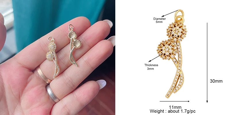 Sweet Colorful Sun Rose Flower Charm Pendant 18K Gold Necklace