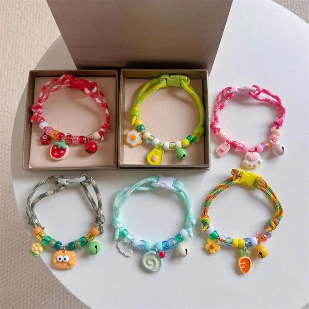 Cute Colorful Pet Necklace Braided Adjustable Cat Puppy Collar with Bells Cat Neck Chain Puppy
