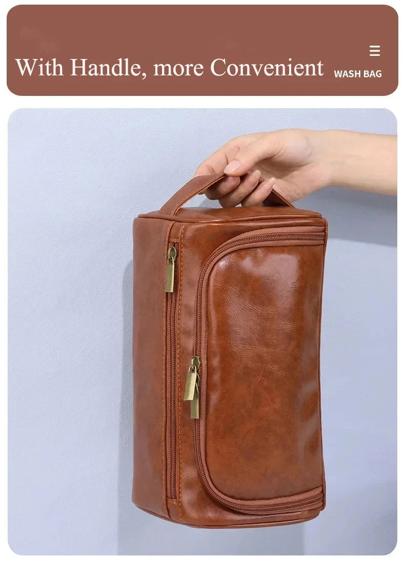 Men Vintage Luxury Toiletry Bag Travel Organizer Waterproof Makeup Case Hanging Storage for Business and Personal Use