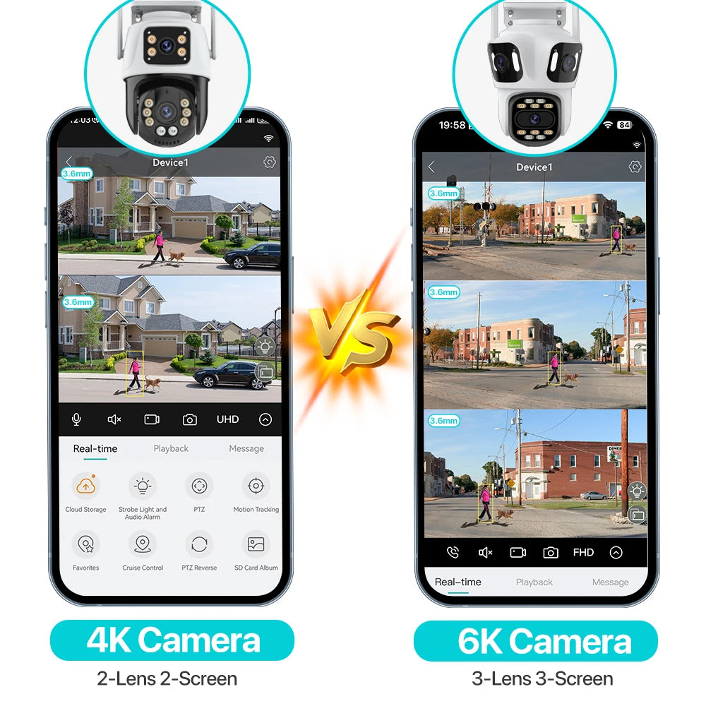 Three Lens 6K HD Outdoor PTZ IP Camera with Auto Tracking and WiFi Dual Lens Wireless CCTV Security System