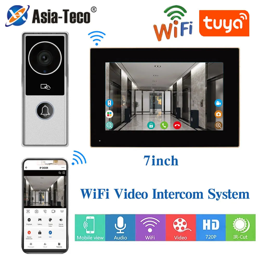Wireless Wifi Video Doorbell 1080P 7/10 Color Touch Screen Smart APP Home Intercom Kit for RFID Card Access Control System