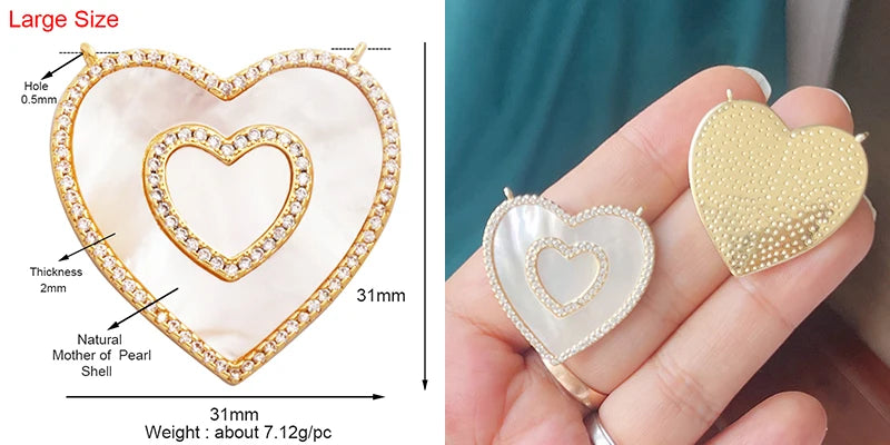 Classics Love Heart Star Zircon Focal Charm Pendant 18K Gold Plated Shell Pearl Jewelry