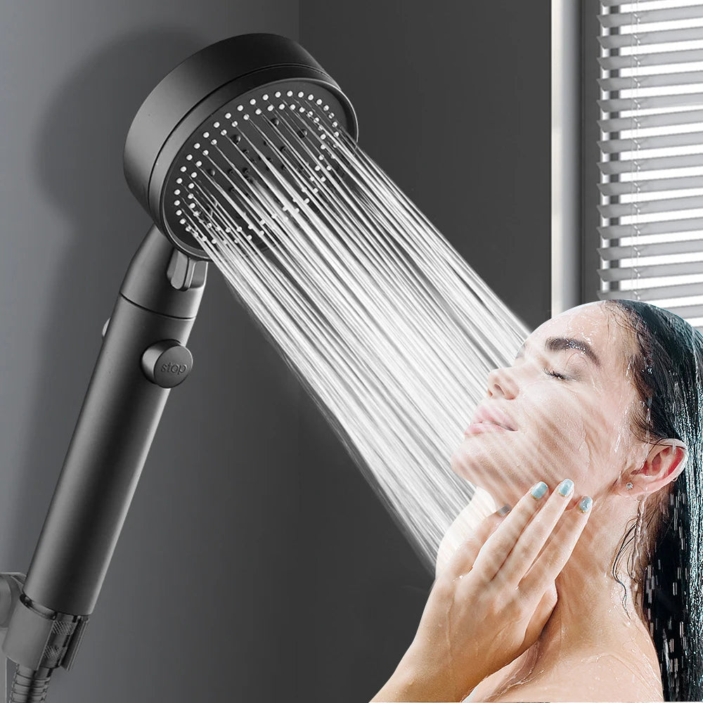 High Pressure Shower Head 5 Modes Adjustable Showerheads with Hose Water Saving One-Key Stop Spray Nozzle Bathroom Accessories