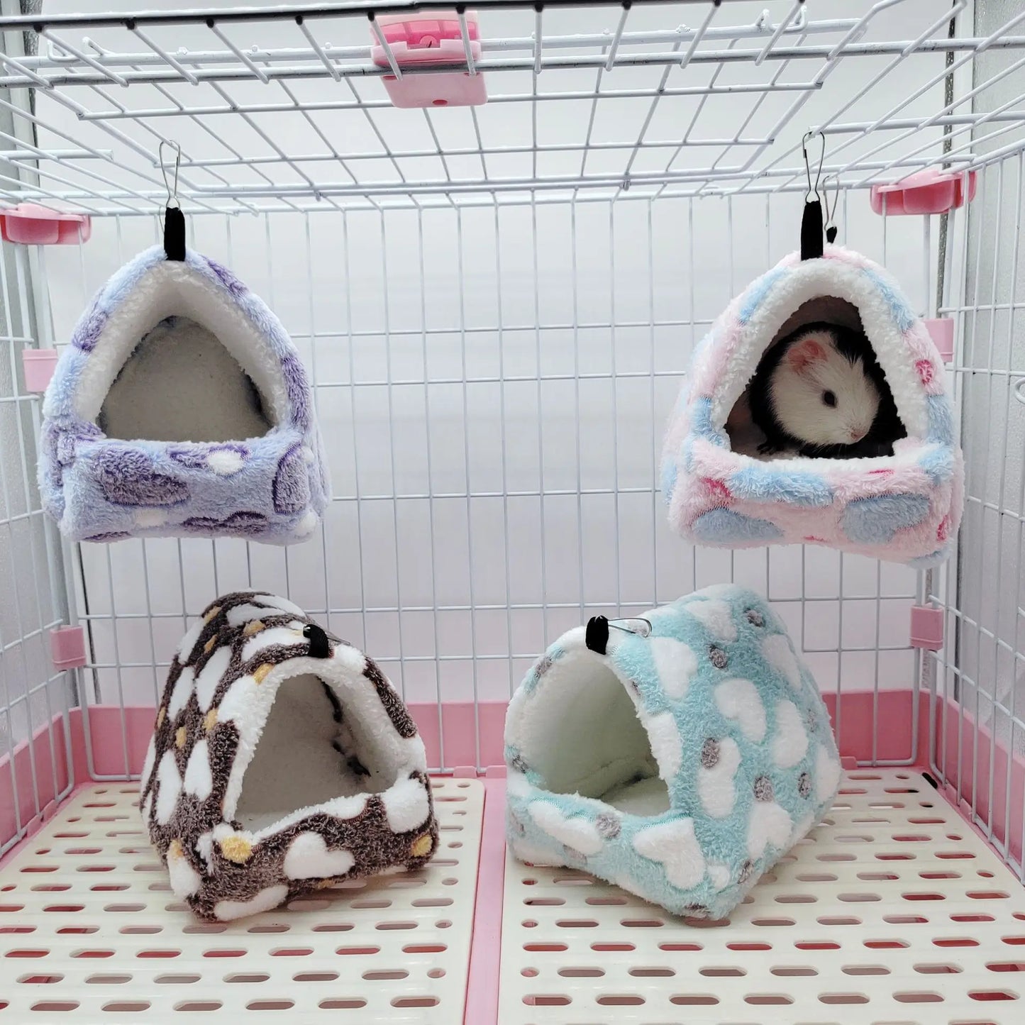 Small pet Coral velvet dot print small foam pet House hanging hamster bed with zipper small animal squirrel small parrot cotton