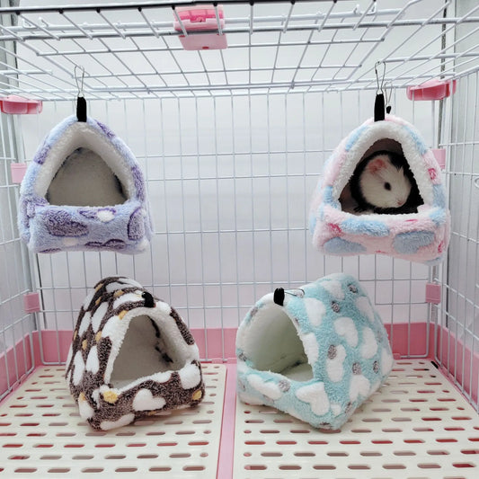Small pet Coral velvet dot print small foam pet House hanging hamster bed with zipper small animal squirrel small parrot cotton