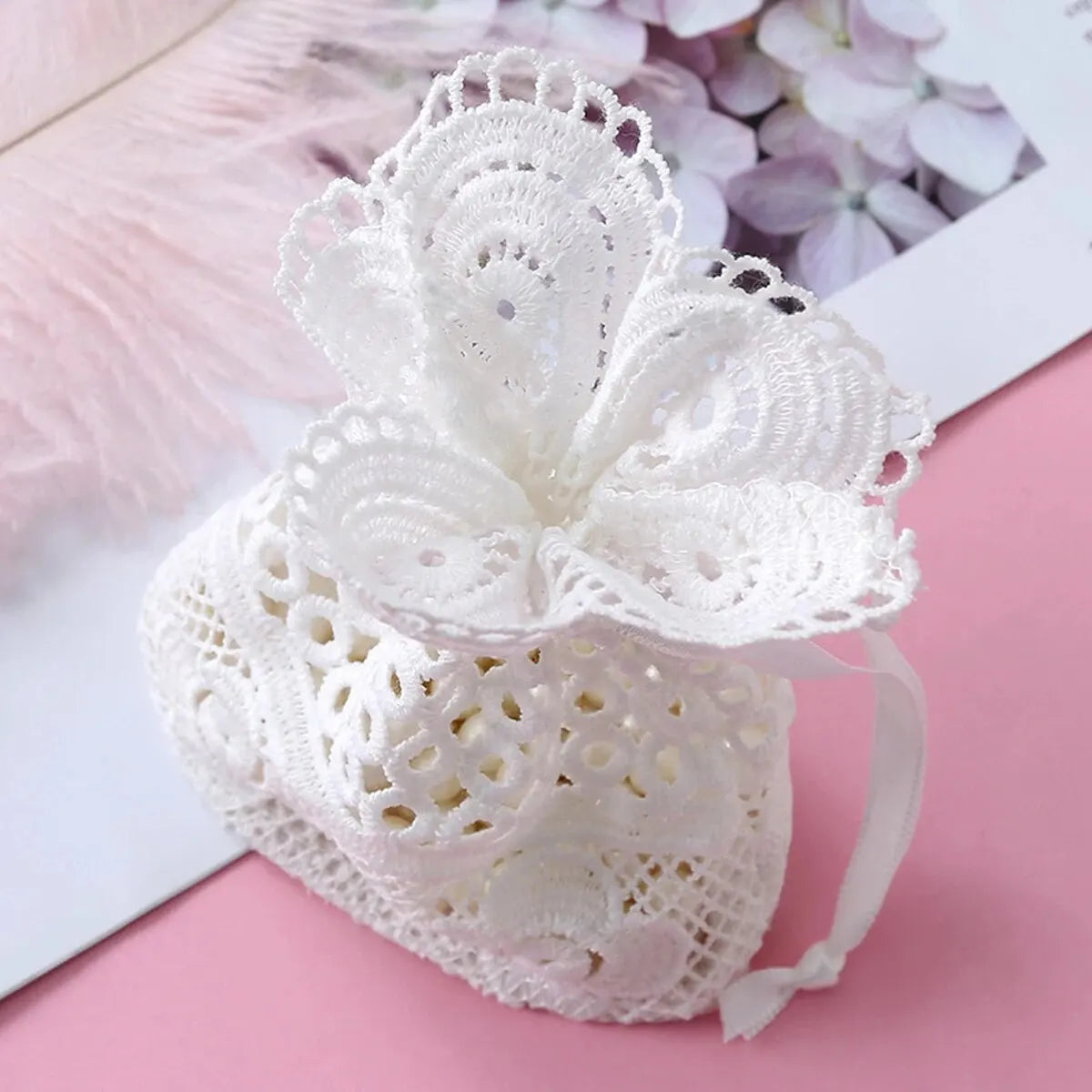 10x14cm White Lace Drawstring Bag for Jewelry and Ornaments