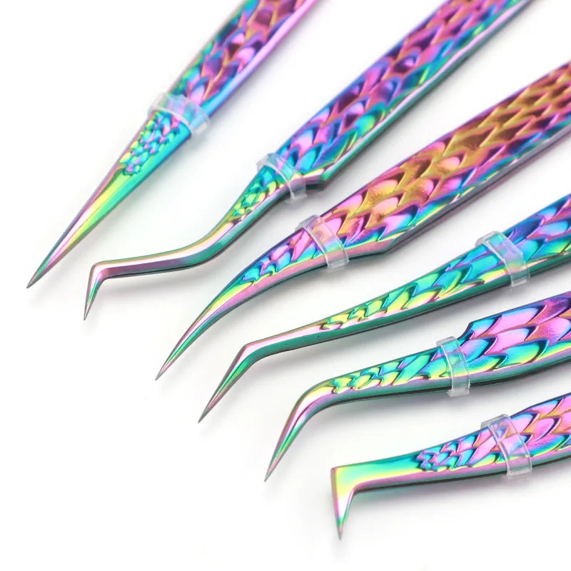 6 Piece False Eyelash Tweezers Set for Precision Lash Application Eyebrow Grooming and Nail Art Tools