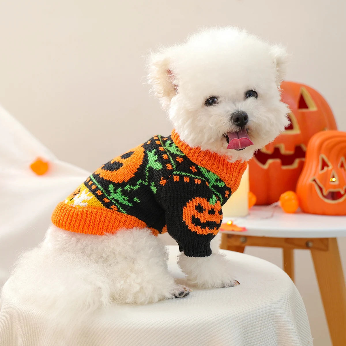 1PC Halloween Sweater Pet Clothes Dog Cat Cute Holiday Atmosphere Thickened Warm Orange Pumpkin Head Cover Elastic Fir