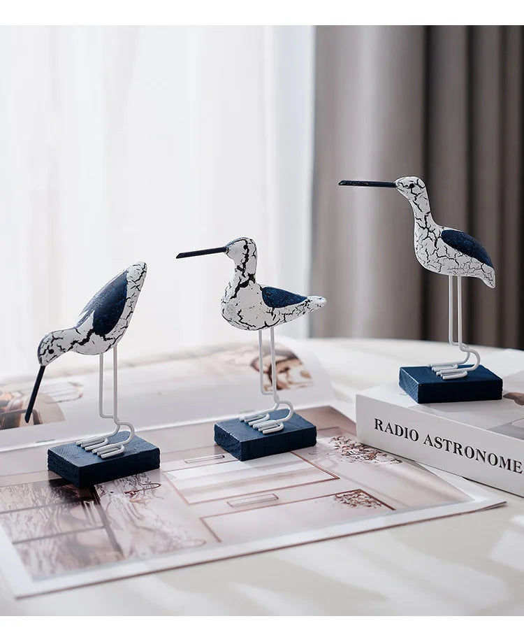 3 Piece Wooden Seagull Figurine Set Nautical Coastal Decorations for Beach Room and Garden